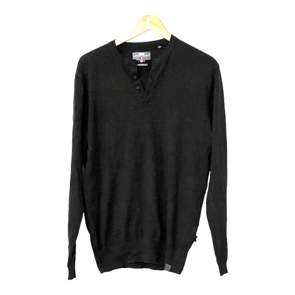 Superdry Sartorial Men’s Sweater M Dark Gray Cotton Cashmere Henley Pullover - Picture 2 of 11